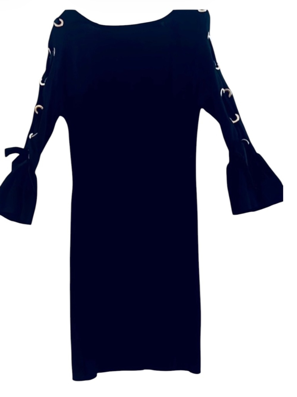 INC International Concepts Black Dress with Grommet and Bow Sleeves Size L